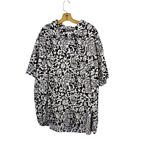 Men's AMZN Essentials Navy Blue and White Hawaiian Print Shirt Size 4XL - Picture 1 of 7